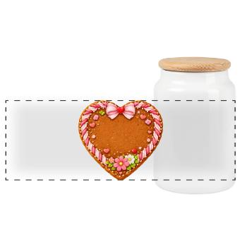 Motif de cœur en pain d’épices pour l’auto-étiquetage - Boîte à biscuits avec couvercle en bois - blanc - Devant