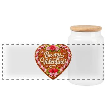 Gingerbread Heart Be my Valentine - Panoramic Cookie Jar with Wooden Lid - white - Front