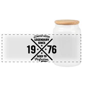 Limited Edition 1976 | Birthday Gift - Panoramic Cookie Jar with Wooden Lid - white - Front