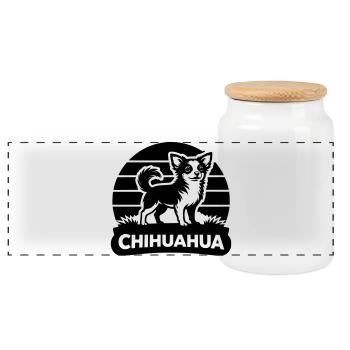 Chihuahua Silhouette  - Panorama Keksdose mit Holzdeckel - Weiß - Vorne