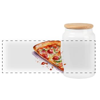Watercolor Pizza - Panoramic Cookie Jar with Wooden Lid - white - Front