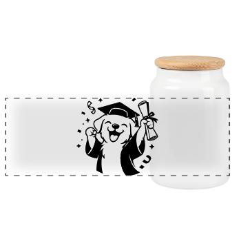 Chien avec diplôme - Boîte à biscuits avec couvercle en bois - blanc - Devant