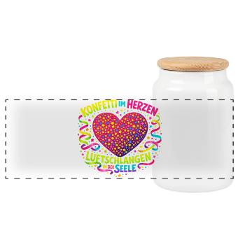 Carnival Confetti Heart - Carnival Party Happiness - Panoramic Cookie Jar with Wooden Lid - white - Front