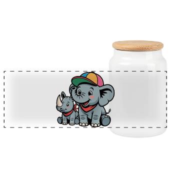 Casquette Drôle Éléphant-Rhinocéros - Boîte à biscuits avec couvercle en bois - blanc - Devant