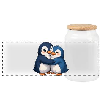 Kuschelige Pinguin-Umarmung - Panorama Keksdose mit Holzdeckel - Weiß - Vorne