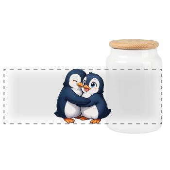 Amitié câline des manchots - Boîte à biscuits avec couvercle en bois - blanc - Devant