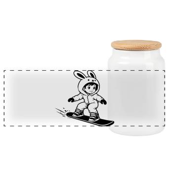 Snowboard Bunny - Panorama Keksdose mit Holzdeckel - Weiß - Vorne