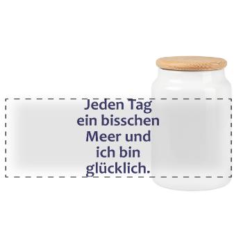 Jeden Tag ein bisschen Meer und ich bin glücklich - Panorama Keksdose mit Holzdeckel - Weiß - Vorne