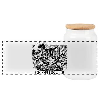 cat ramen - Panoramic Cookie Jar with Wooden Lid - white - Front