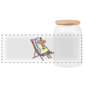 Relaxed beach pelican - Panoramic Cookie Jar with Wooden Lid - white - Front