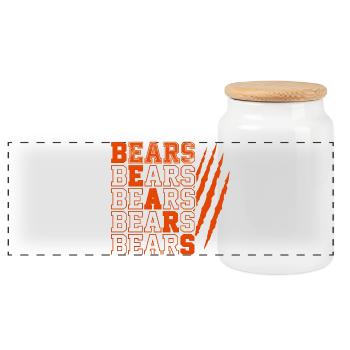 Bears Text with Distressed Claw Marks - Panoramic Cookie Jar with Wooden Lid - white - Front