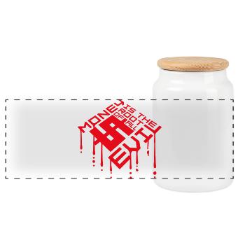 Money Root Evil Capitalism Greed Finance Rich - Panoramic Cookie Jar with Wooden Lid - white - Front