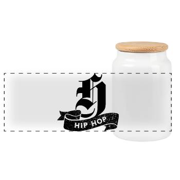 Hip Hop Typography on Black - Panoramic Cookie Jar with Wooden Lid - white - Front