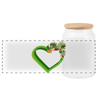 Plant Lover Love Plants Succulent Flower - Panoramic Cookie Jar with Wooden Lid - white - Front