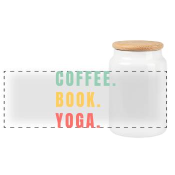 COFFEE BOOK YOGA - Panorama Keksdose mit Holzdeckel - Weiß - Vorne