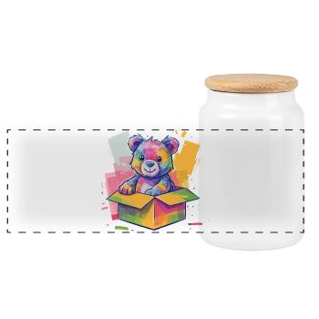 Rainbow Bear in a Box - Panoramic Cookie Jar with Wooden Lid - white - Front