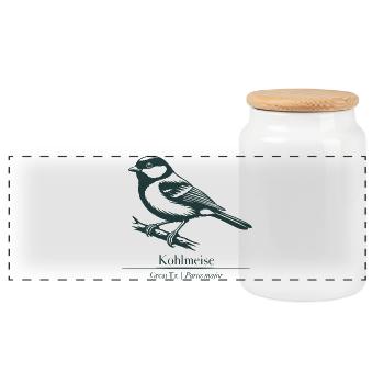 Grande Silhouette | Ornithologie | Dessin - Boîte à biscuits avec couvercle en bois - blanc - Devant
