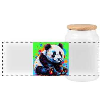 Panda - Panorama Keksdose mit Holzdeckel - Weiß - Vorne