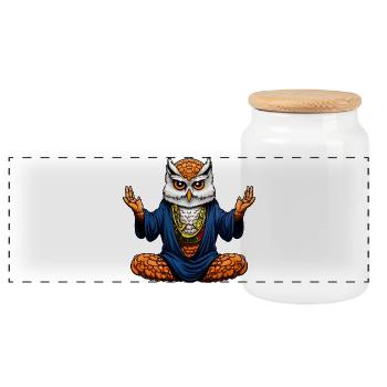 Yoga par hibou - Boîte à biscuits avec couvercle en bois - blanc - Devant
