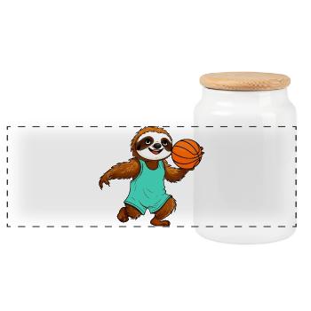 Sloths Basketball - Panoramic Cookie Jar with Wooden Lid - white - Front