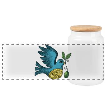 Azure Bird with Swirl Belly - Panoramic Cookie Jar with Wooden Lid - white - Front
