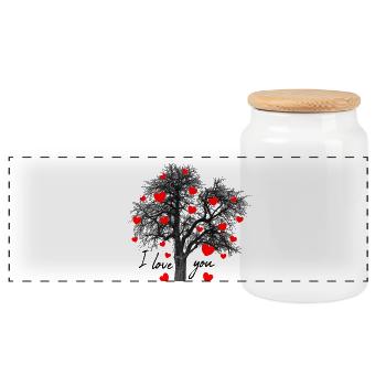 rote Herzen mit Baum I love you  - Panorama Keksdose mit Holzdeckel - Weiß - Vorne