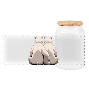 Two white bears back to back - Panoramic Cookie Jar with Wooden Lid - white - Front