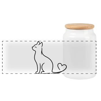 Elegant Cat with Heart Tail | Minimal Love Line Ar - Panorama Keksdose mit Holzdeckel - Weiß - Vorne