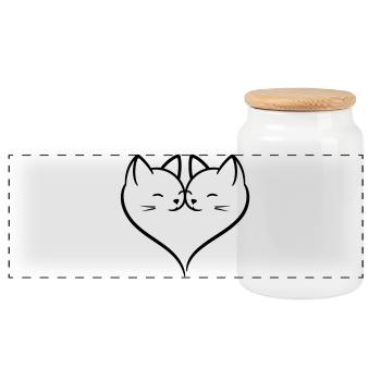 Cat Heart Love Line Art | Cute Romantic Cats Duo - Panorama Keksdose mit Holzdeckel - Weiß - Vorne