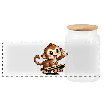 Dessin animé Skate Monkey - Boîte à biscuits avec couvercle en bois - blanc - Devant