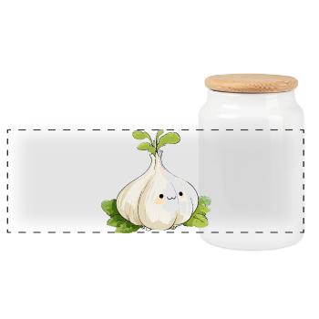 Mascotte du bulbe d’ail de Kawaii - Boîte à biscuits avec couvercle en bois - blanc - Devant