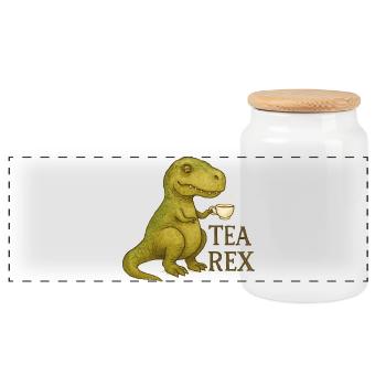 Tea Rex: Watercolor Dino Tea Time - Panoramic Cookie Jar with Wooden Lid - white - Front