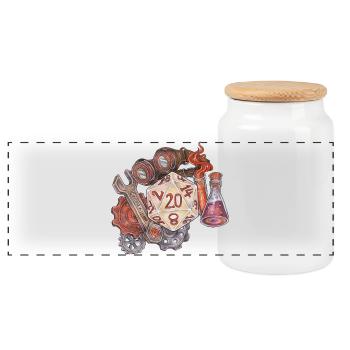 Rollenspiel Tabletop D20 Würfel Geschenk Artificer - Panorama Keksdose mit Holzdeckel - Weiß - Vorne