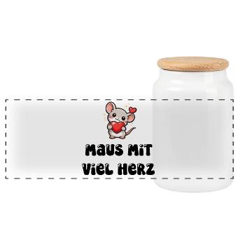 Maus mit viel Herz - Panorama Keksdose mit Holzdeckel - Weiß - Vorne
