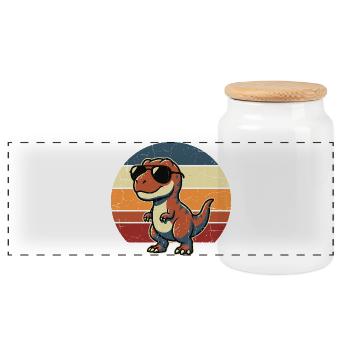 Cooler Retro Dinosaurier Sonnenbrille Design - Panorama Keksdose mit Holzdeckel - Weiß - Vorne