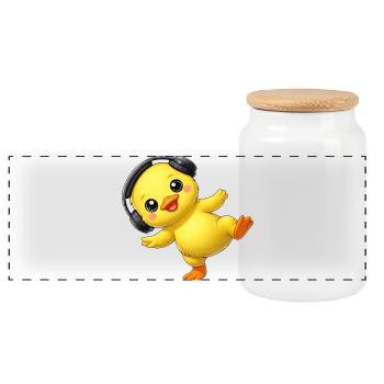 Un canard mignon avec des écouteurs dansant musique techno - Boîte à biscuits avec couvercle en bois - blanc - Devant