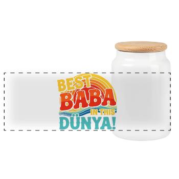 Meilleur Baba dans ce coucher de soleil rétro Dunya - Boîte à biscuits avec couvercle en bois - blanc - Devant