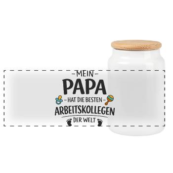 Dad Best Colleagues Birth Gift Baby - Panoramic Cookie Jar with Wooden Lid - white - Front