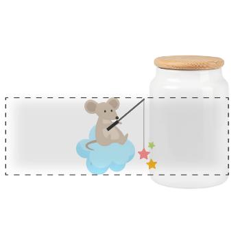 Maus auf Wolke Sternen-Angler Baby Design - Panorama Keksdose mit Holzdeckel - Weiß - Vorne