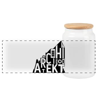 Architect Typography with Architectural Symbols - Panoramic Cookie Jar with Wooden Lid - white - Front