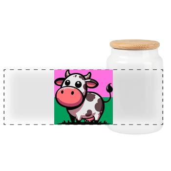 cow - Panoramic Cookie Jar with Wooden Lid - white - Front