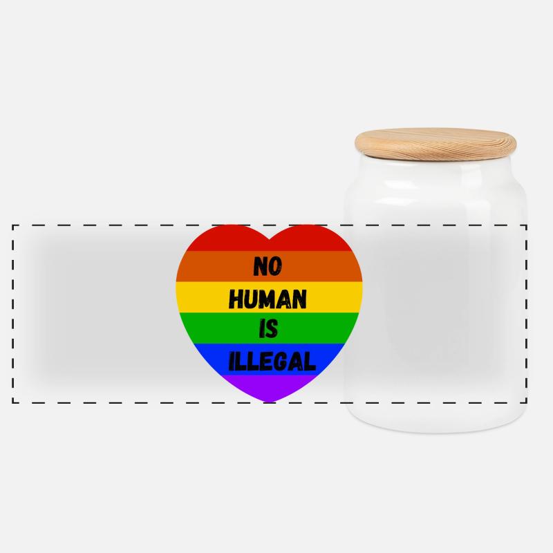  No Human Is Illegal - Panorama Keksdose mit Holzdeckel - Weiß