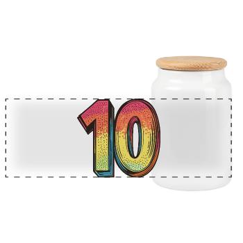 10 Number Colorful - Panoramic Cookie Jar with Wooden Lid - white - Front