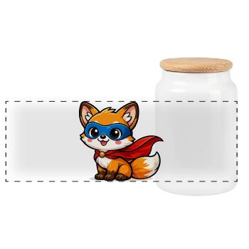 held Fox – Little Super Fox - Panoramic Cookie Jar with Wooden Lid - white - Front
