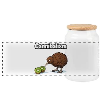 Cannibalism – Der Kiwi mit Humor | Lustiger Comic  - Panorama Keksdose mit Holzdeckel - Weiß - Vorne