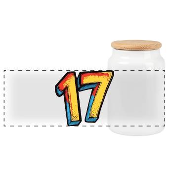 17 Number Colorful - Panoramic Cookie Jar with Wooden Lid - white - Front