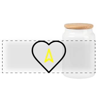 Heart with arrow direction - Panoramic Cookie Jar with Wooden Lid - white - Front