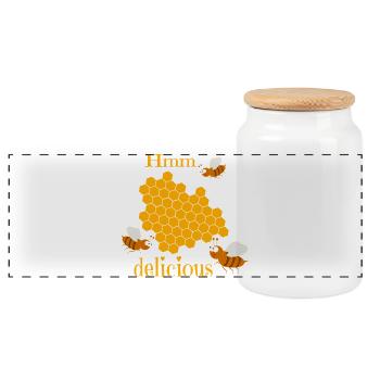 Bees with honeycomb - Panoramic Cookie Jar with Wooden Lid - white - Front