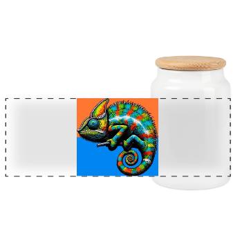 chameleon - Panoramic Cookie Jar with Wooden Lid - white - Front