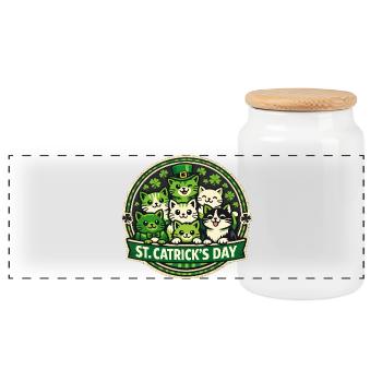 St. Catricks Day Süße Katzen Kätzchen Irisches Kleeblatt - Panorama Keksdose mit Holzdeckel - Weiß - Vorne